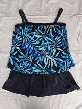 Azules Black & Blue Tropical Leaf One-Piece Swim Dress
